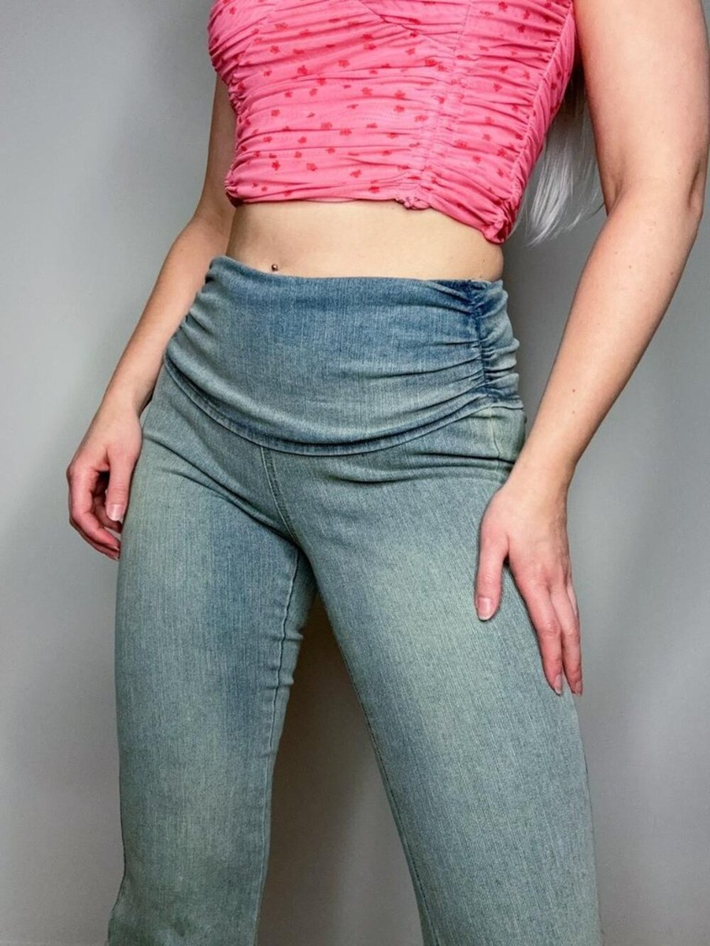 Fold Over Top Flare Jeans